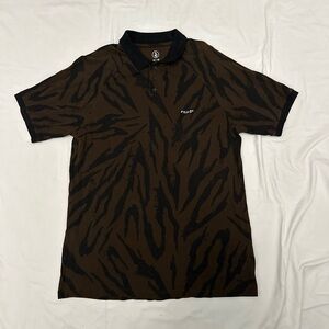 Volcom Black and Brown Patterned Polo Shirt Size Medium